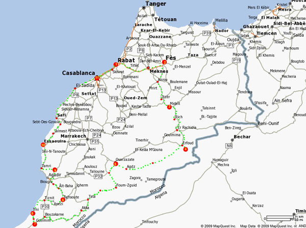 voyage découverte du maroc - boucle 12 jours - carte du circuit